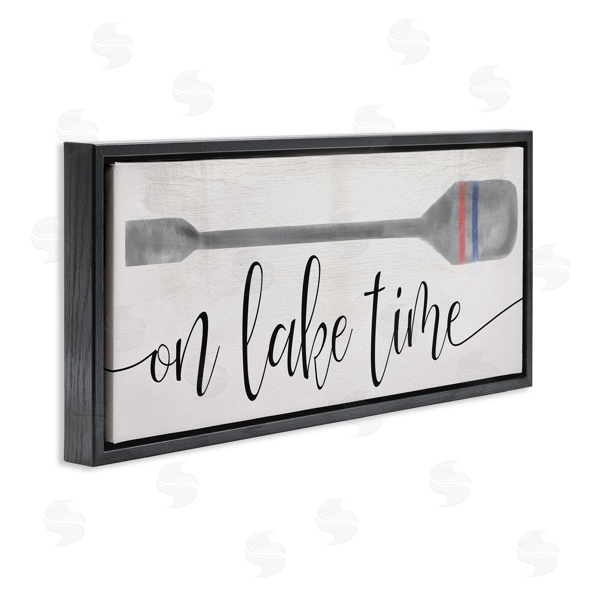 Stupell Studio On Lake Time Boat Oar Phrase Black Floating Frame Canvas Wall Art Print
