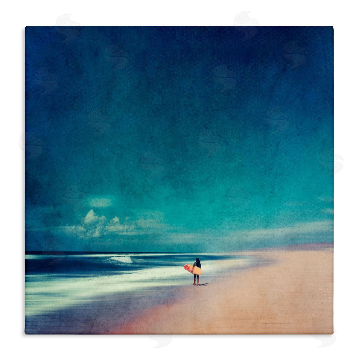 Dirk Wustenhagen Vast Beach Landscape Lone Surfer Stretched Canvas Wall Art Print