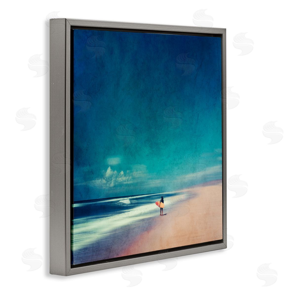 Dirk Wustenhagen Vast Beach Landscape Lone Surfer Gray Floating Frame Canvas Wall Art Print