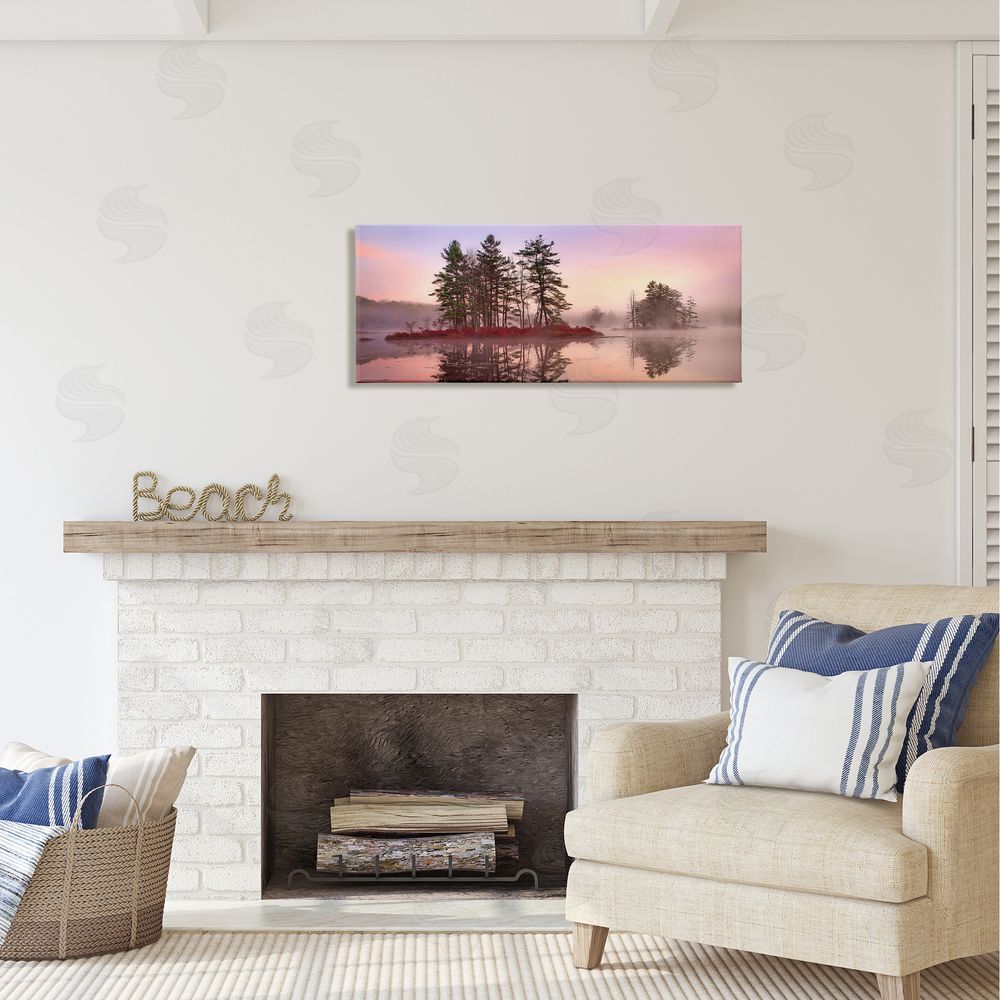 Patrick Zephyr Lake Island Trees Sunrise Sky Canvas Wall Art in Room