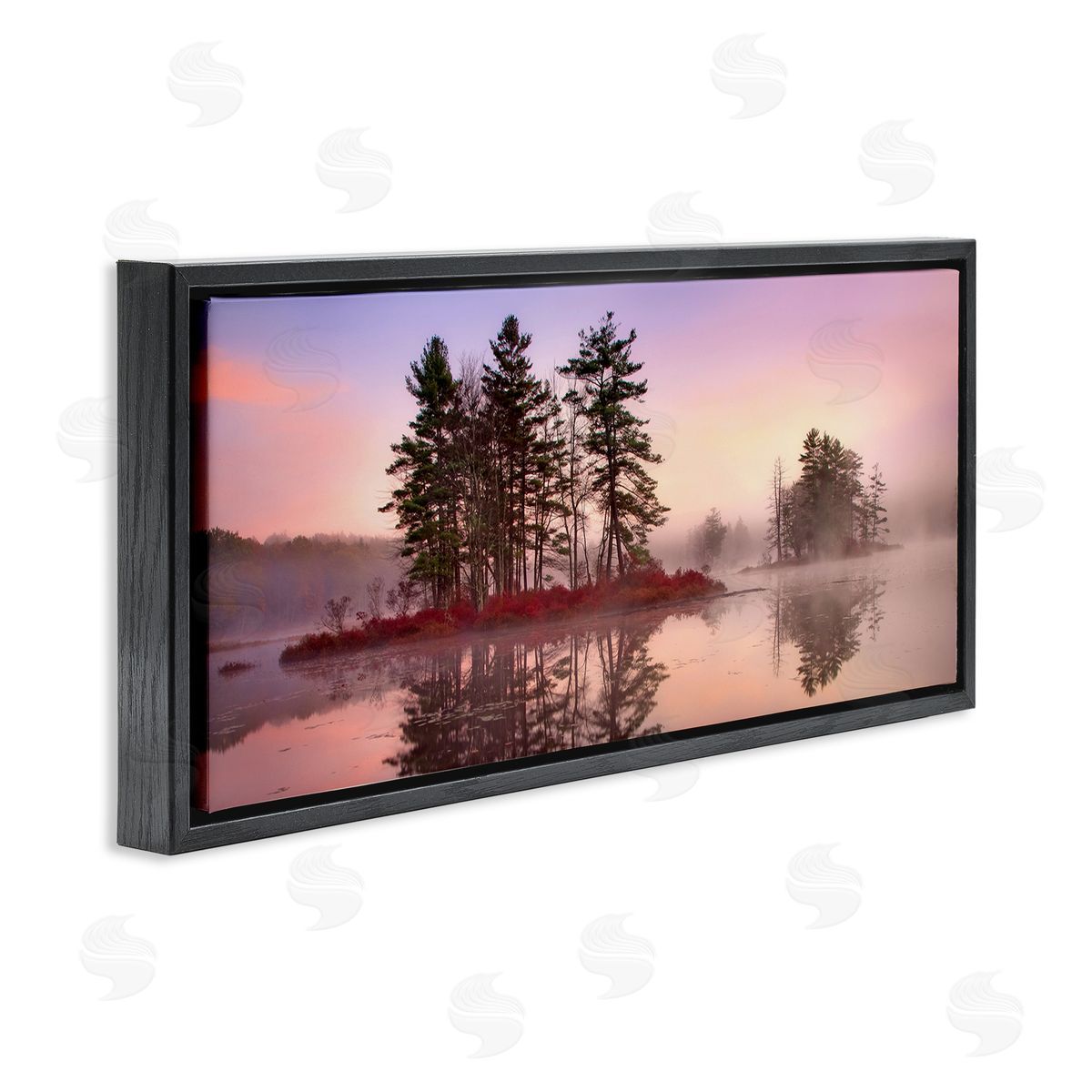 Patrick Zephyr Lake Island Trees Sunrise Sky Black Floating Frame Canvas Wall Art Print
