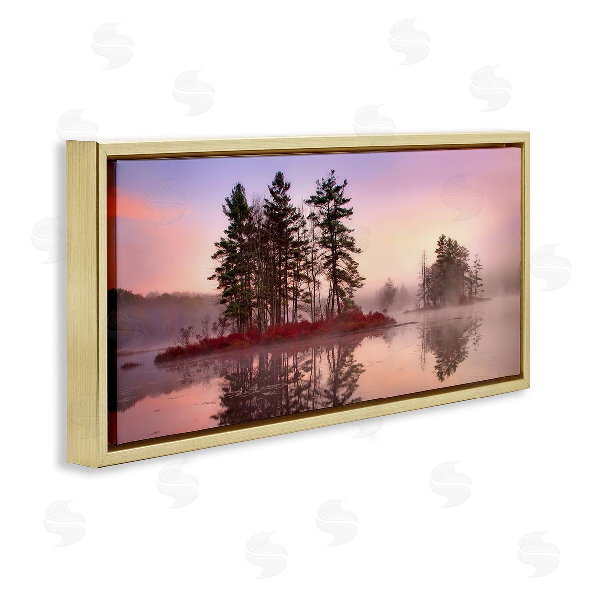 Patrick Zephyr Lake Island Trees Sunrise Sky Gold Floating Frame Canvas Wall Art Print