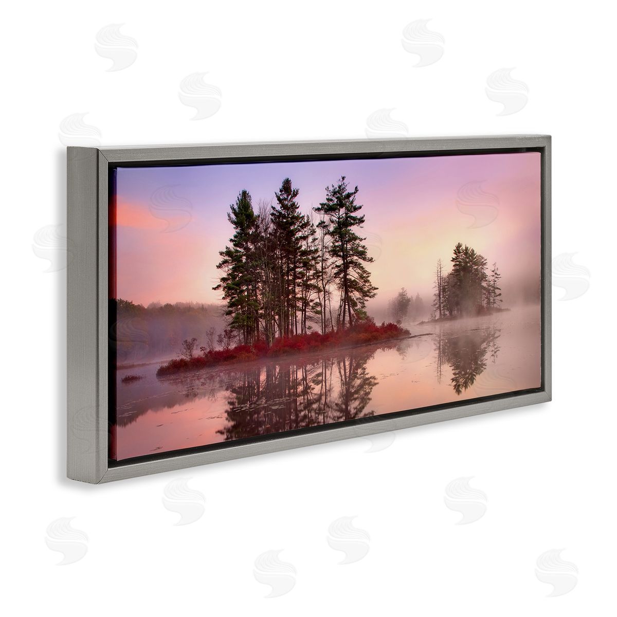 Patrick Zephyr Lake Island Trees Sunrise Sky Gray Floating Frame Canvas Wall Art Print