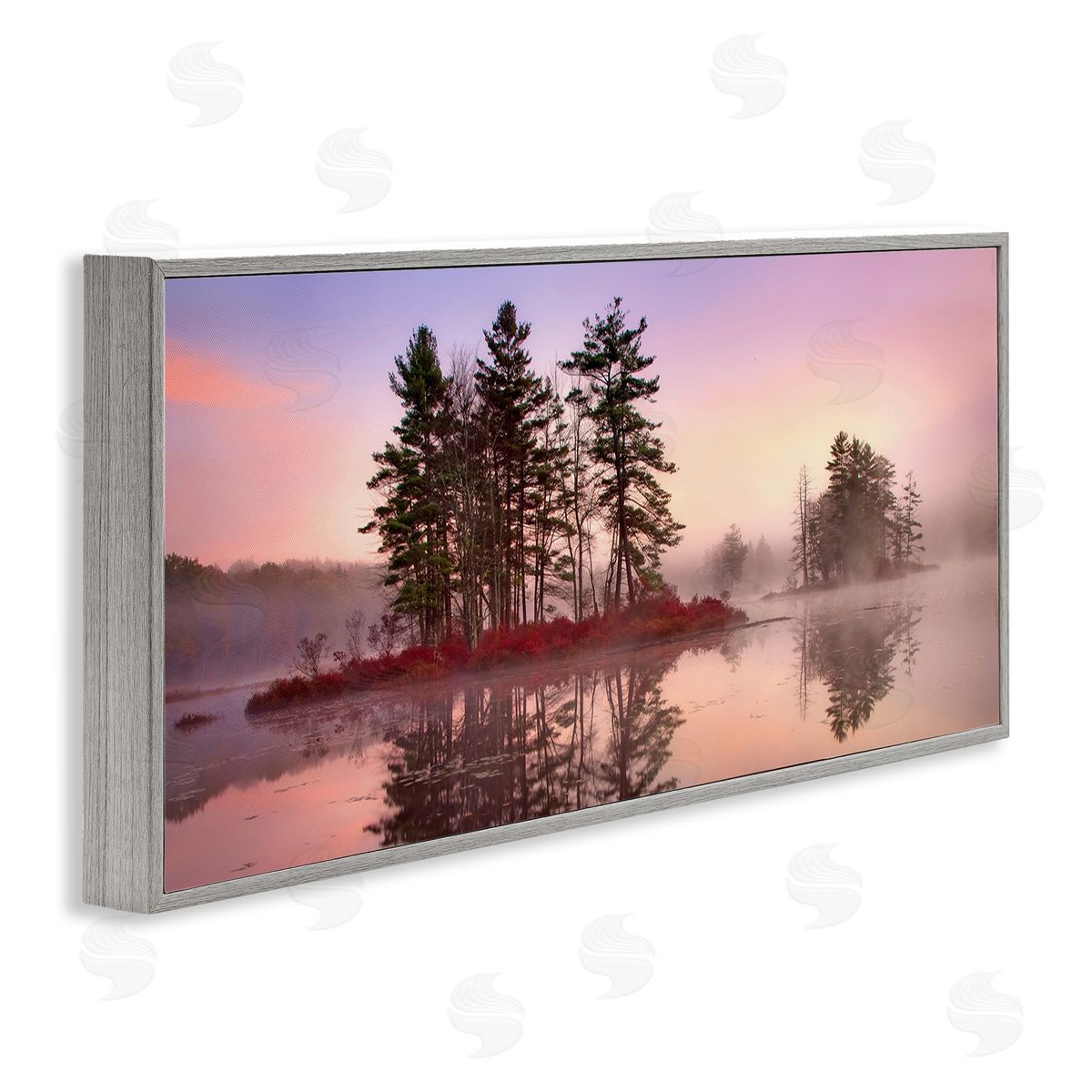 Patrick Zephyr Lake Island Trees Sunrise Sky Gray Framed Glicee Wall Art Print
