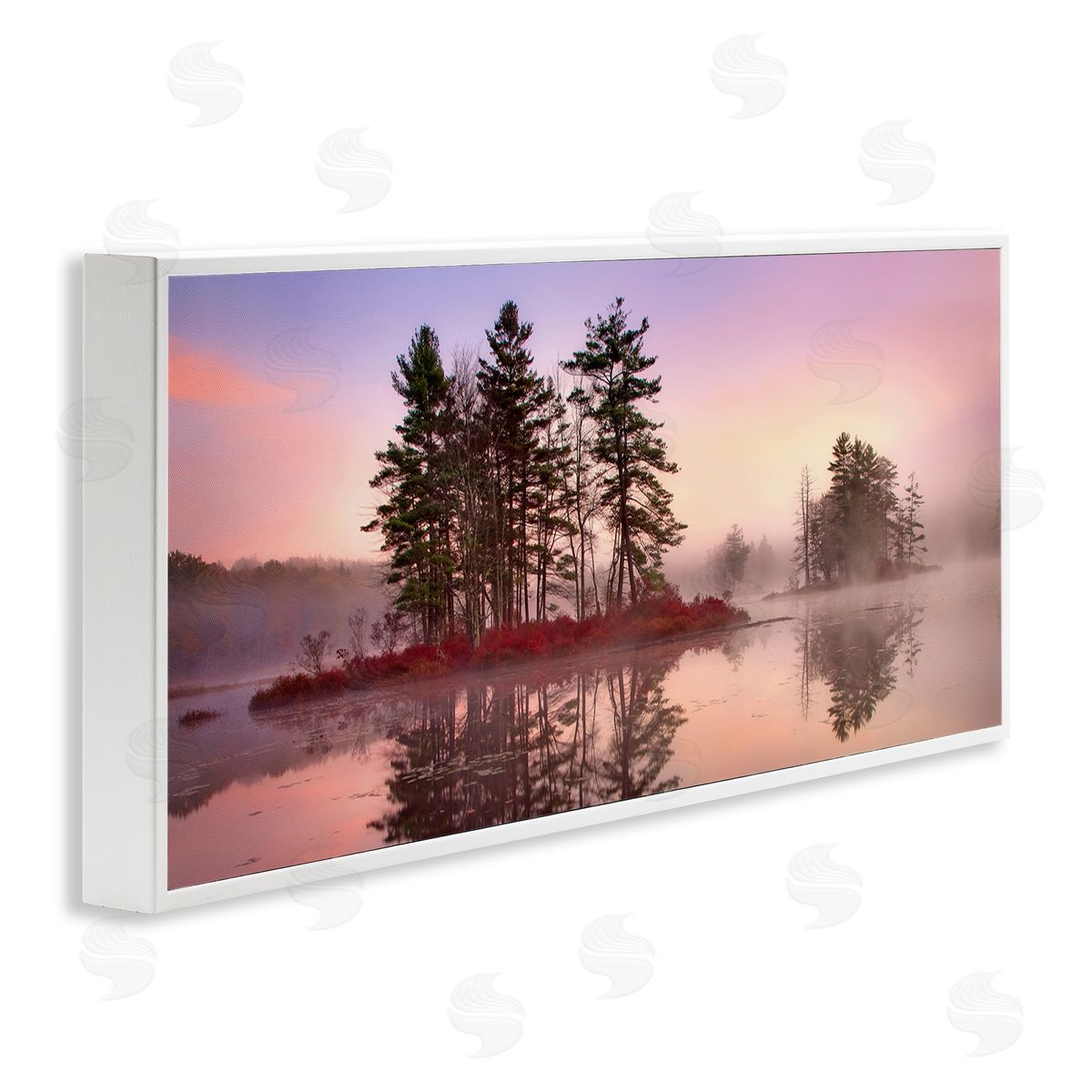 Patrick Zephyr Lake Island Trees Sunrise Sky White Framed Glicee Wall Art Print