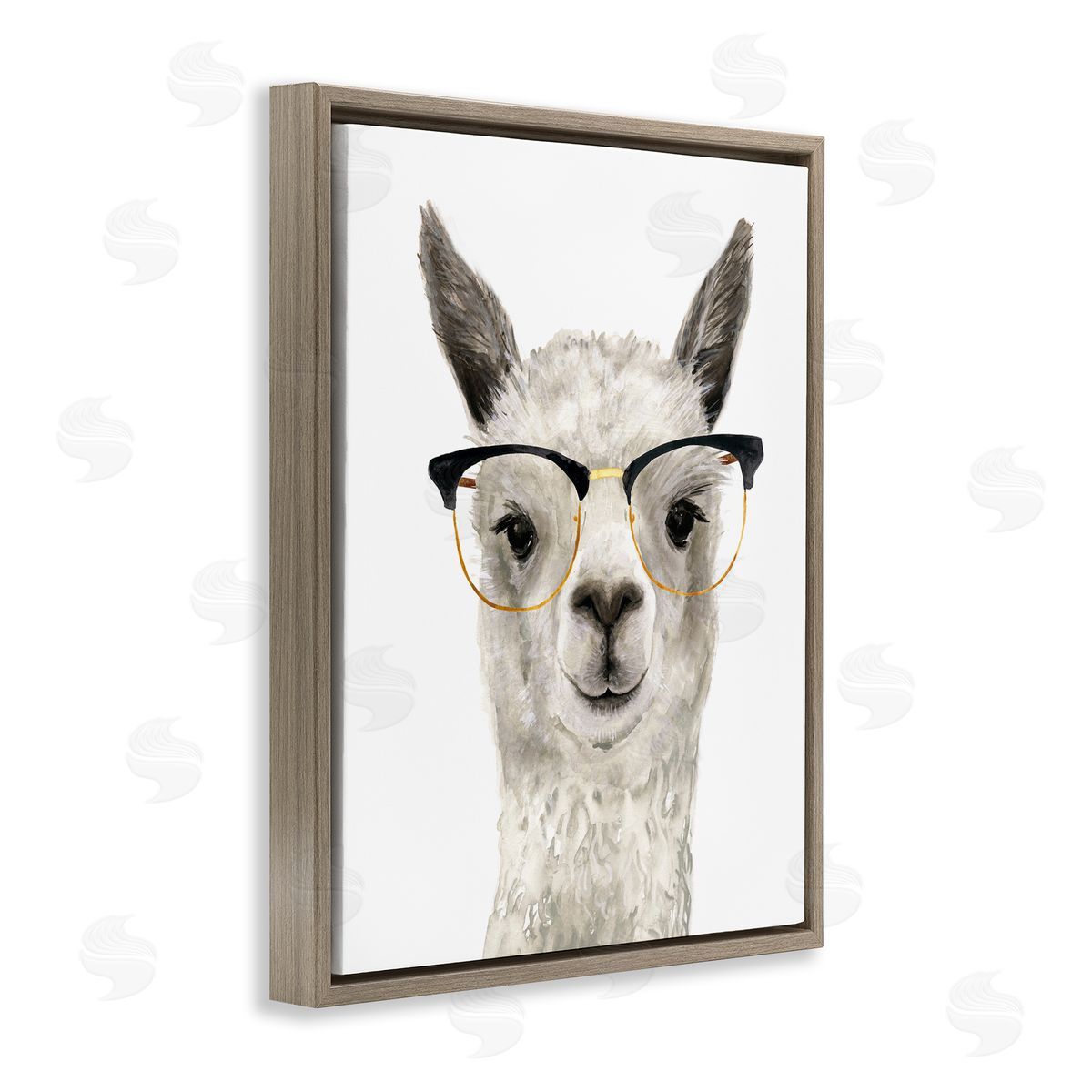 Hipster Llama In Glasses Brown Floating Frame Canvas Wall Art, Home Decor by Victoria Borges