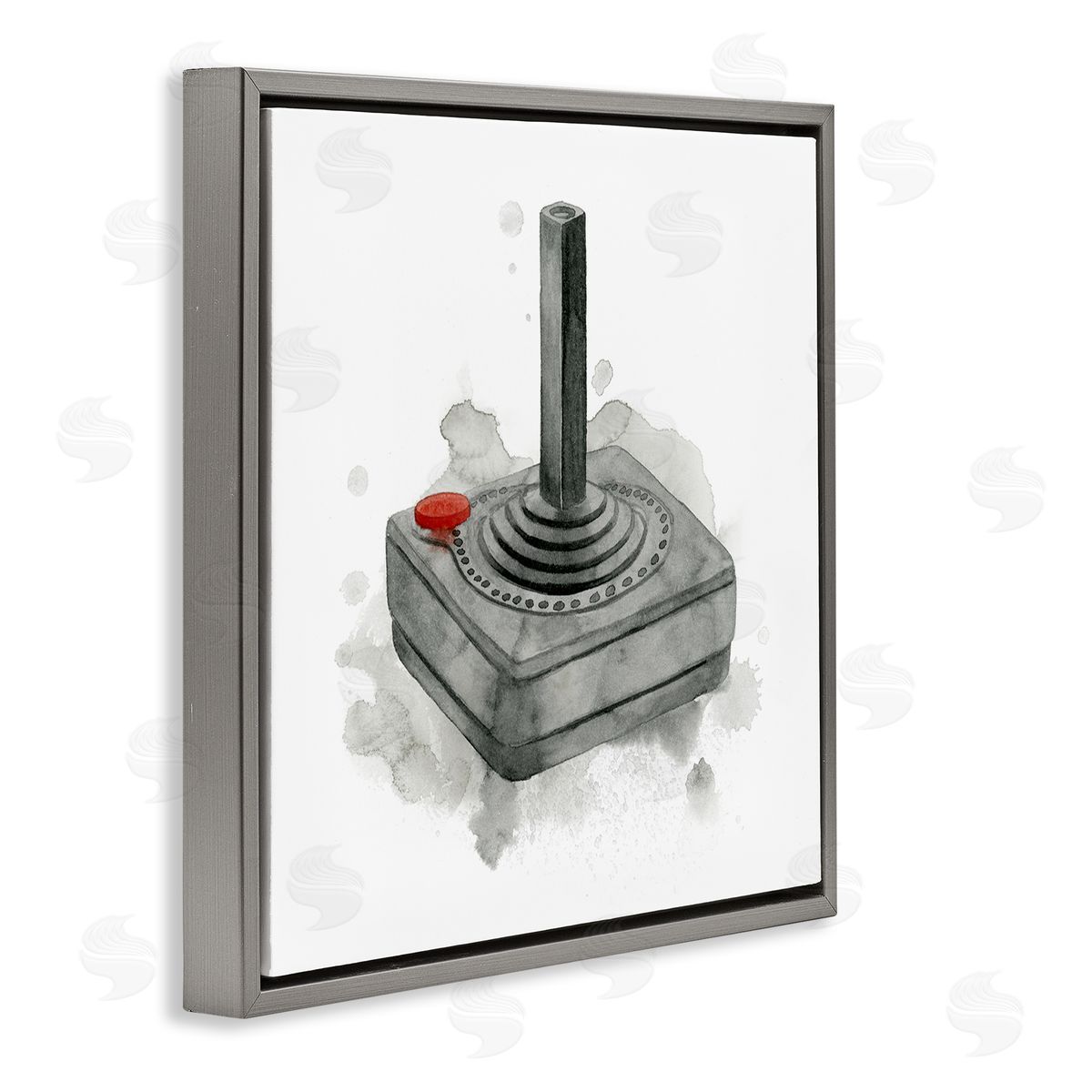 Grace Popp Vintage Video Game Joystick Gray Floating Frame Canvas Wall Art Print