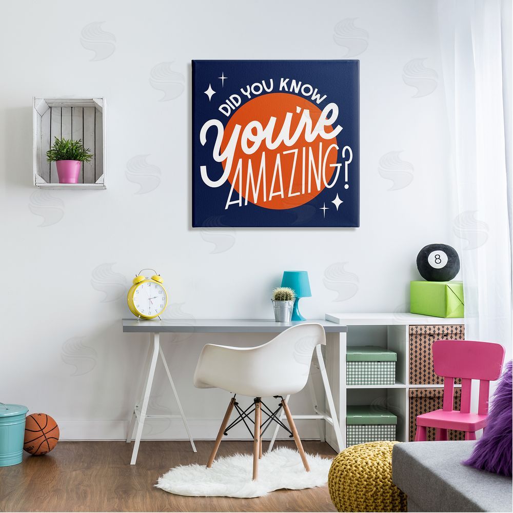 Hey Bre! Creative Studio You're Amazing Blue & Orange Canvas Wall Art in Room
