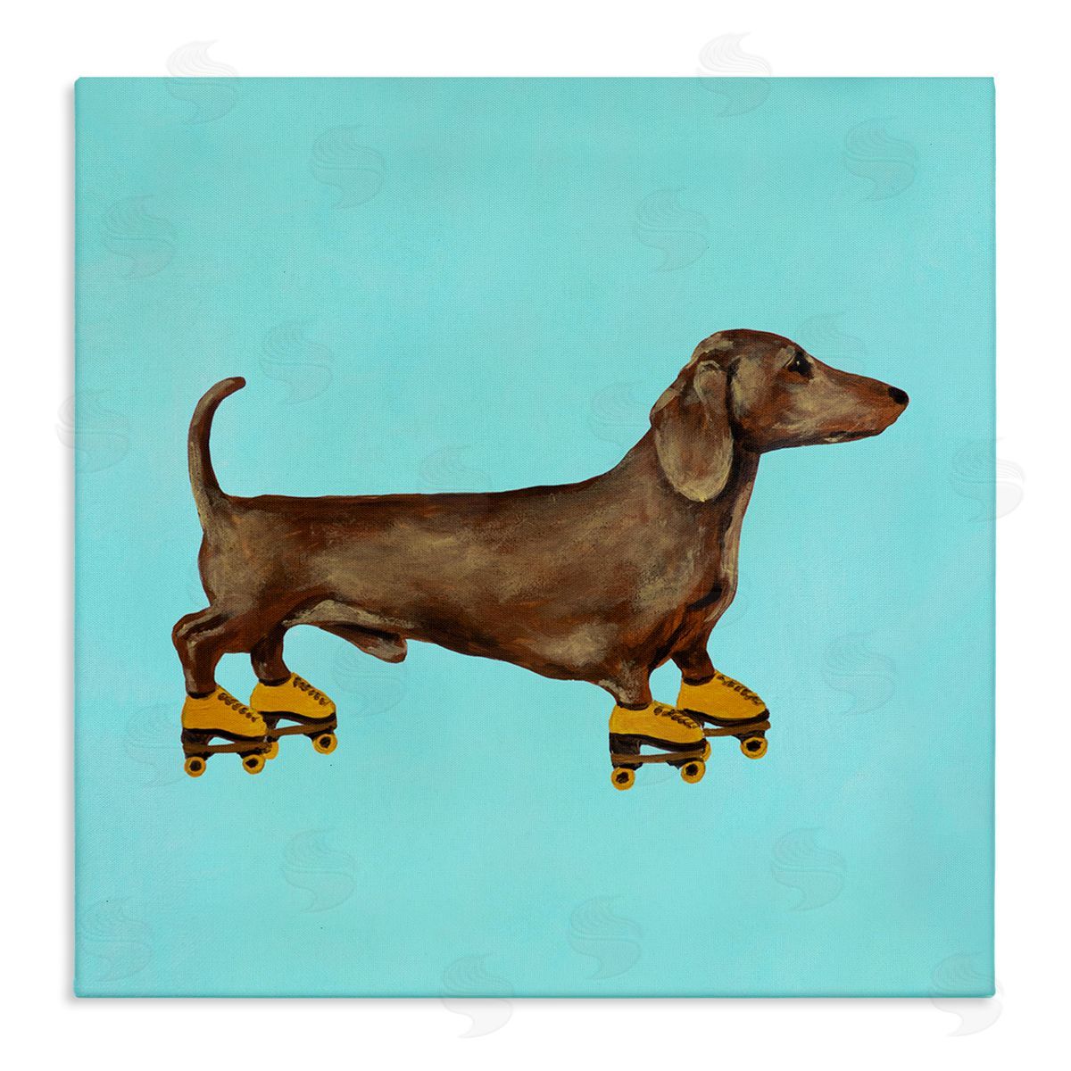 Funny Dachshund On Roller Skates Canvas Wall Art, Home Decor by Coco de Paris