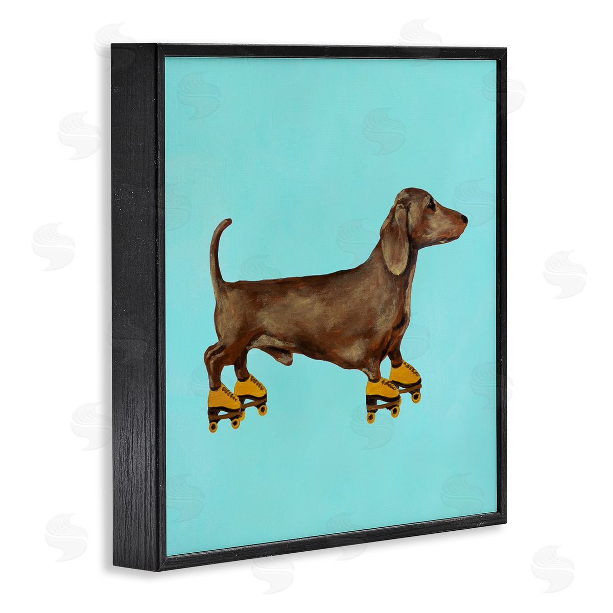 Funny Dachshund On Roller Skates Black Frame Print Wall Art, Home Decor by Coco de Paris
