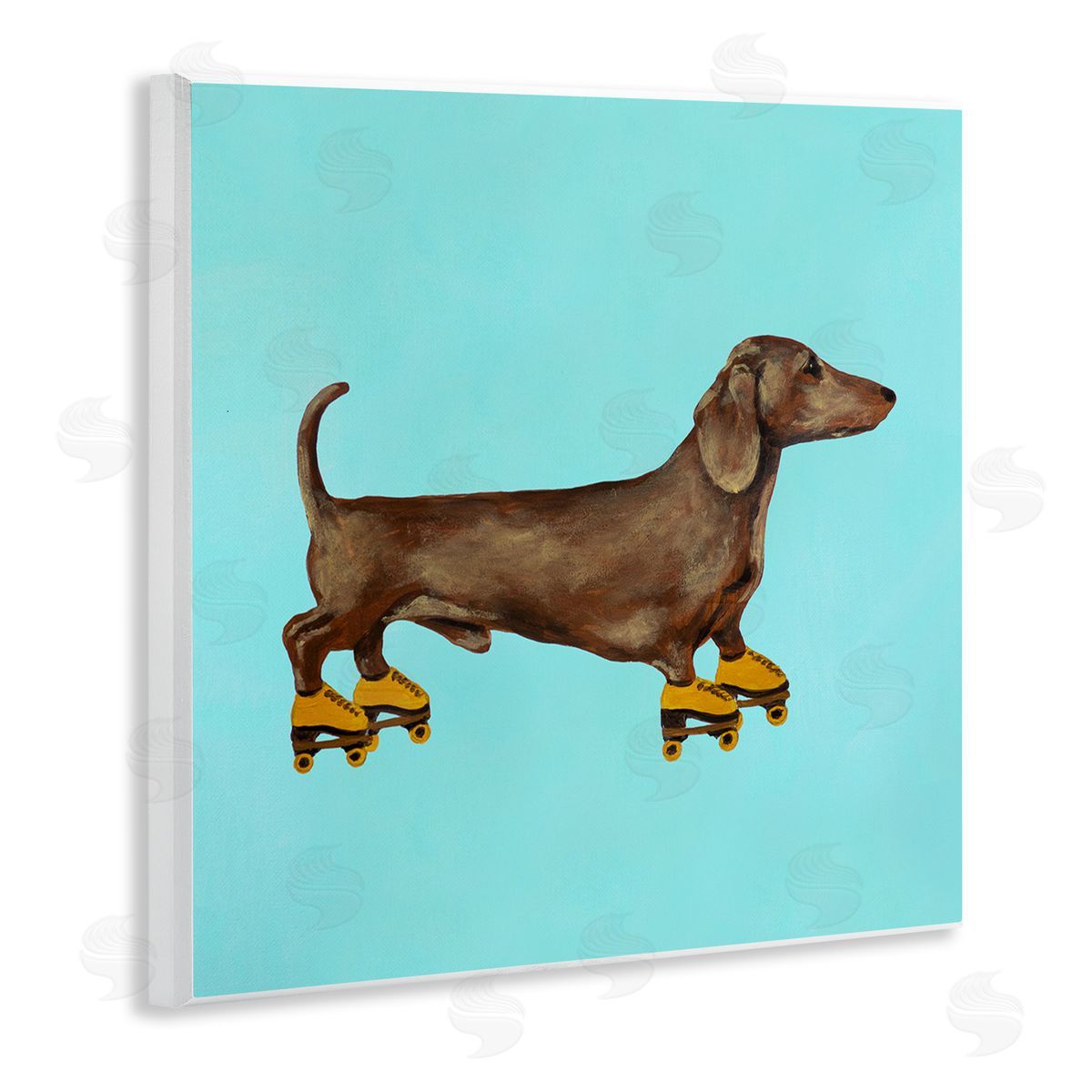 Funny Dachshund On Roller Skates Wood Plaque Wall Art, Home Decor by Coco de Paris