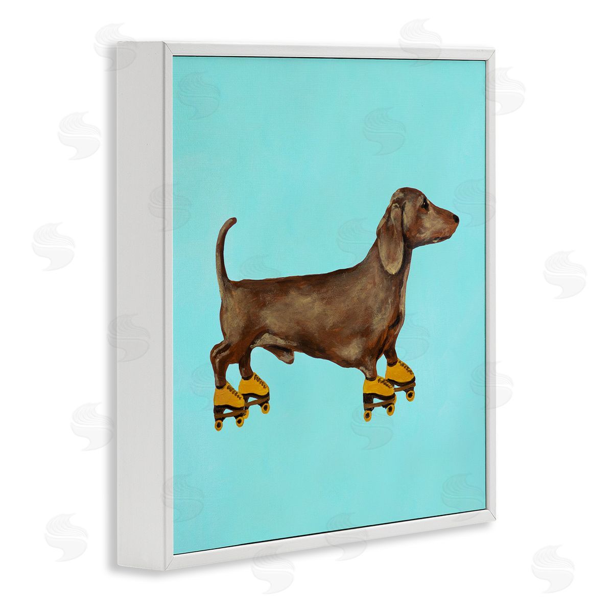 Funny Dachshund On Roller Skates White Frame Print Wall Art, Home Decor by Coco de Paris
