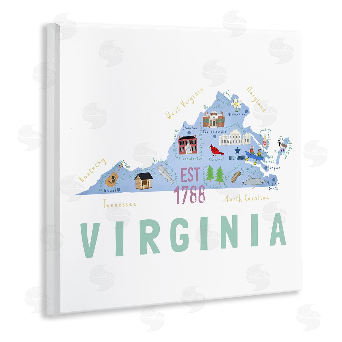 Carla Daly Virginia State Educational Map Wooden Wall Plaque Art Print