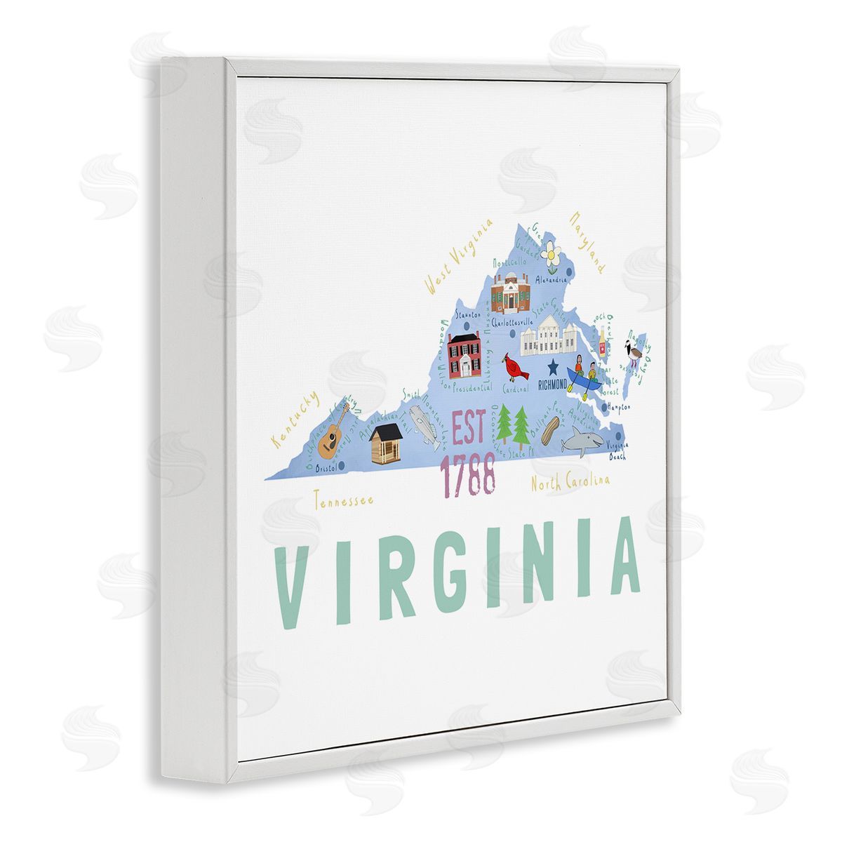 Carla Daly Virginia State Educational Map White Framed Glicee Wall Art Print