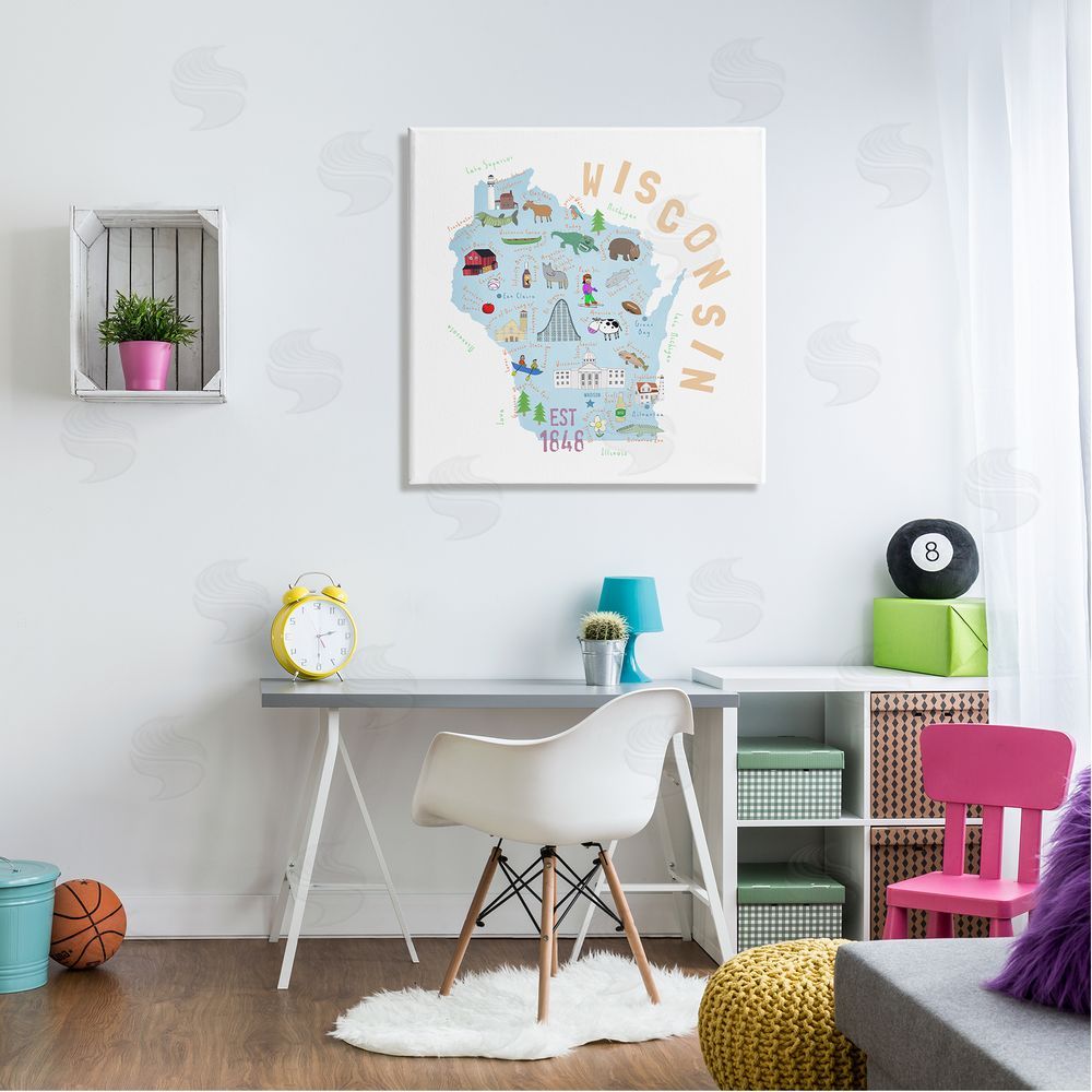 Carla Daly Wisconsin Sights Landmark Doodles  Canvas Wall Art in Room
