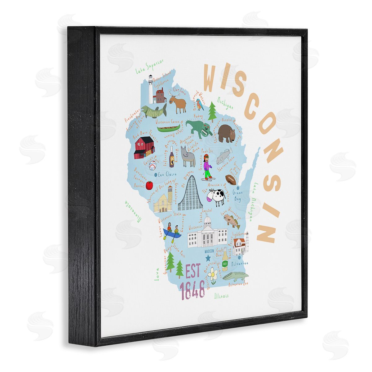 Carla Daly Wisconsin Sights Landmark Doodles  Black Framed Glicee Wall Art Print