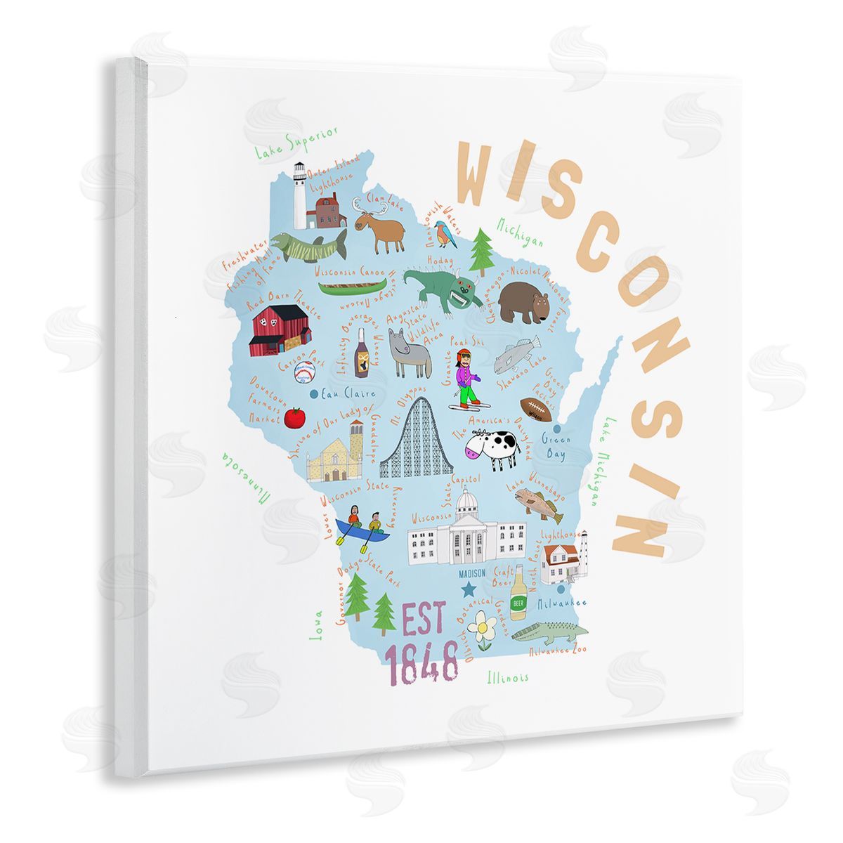 Carla Daly Wisconsin Sights Landmark Doodles  Wooden Wall Plaque Art Print