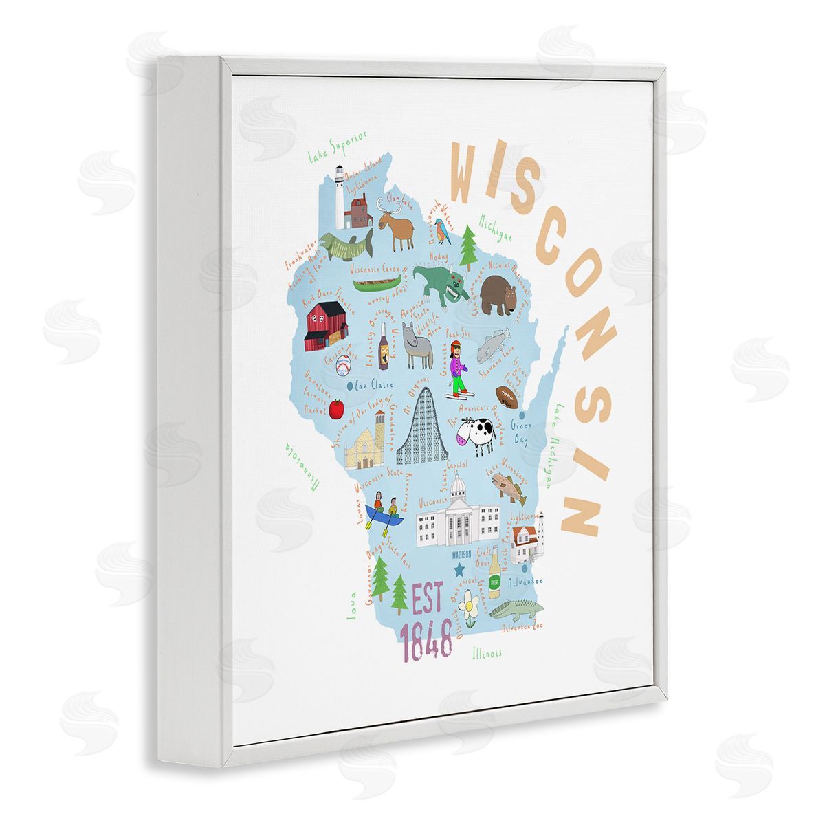 Carla Daly Wisconsin Sights Landmark Doodles  White Framed Glicee Wall Art Print