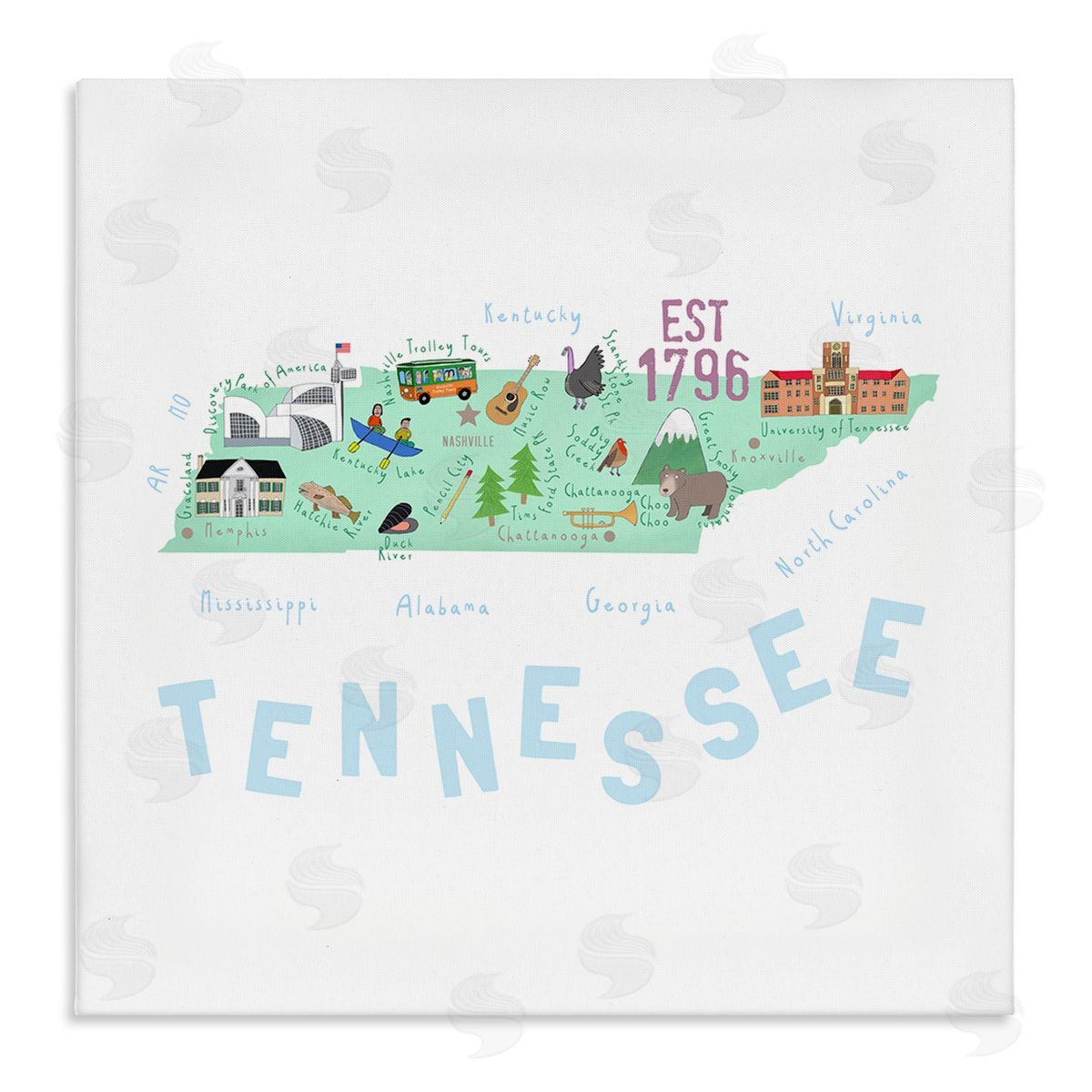 Carla Daly Tennessee Visual State Map Stretched Canvas Wall Art Print