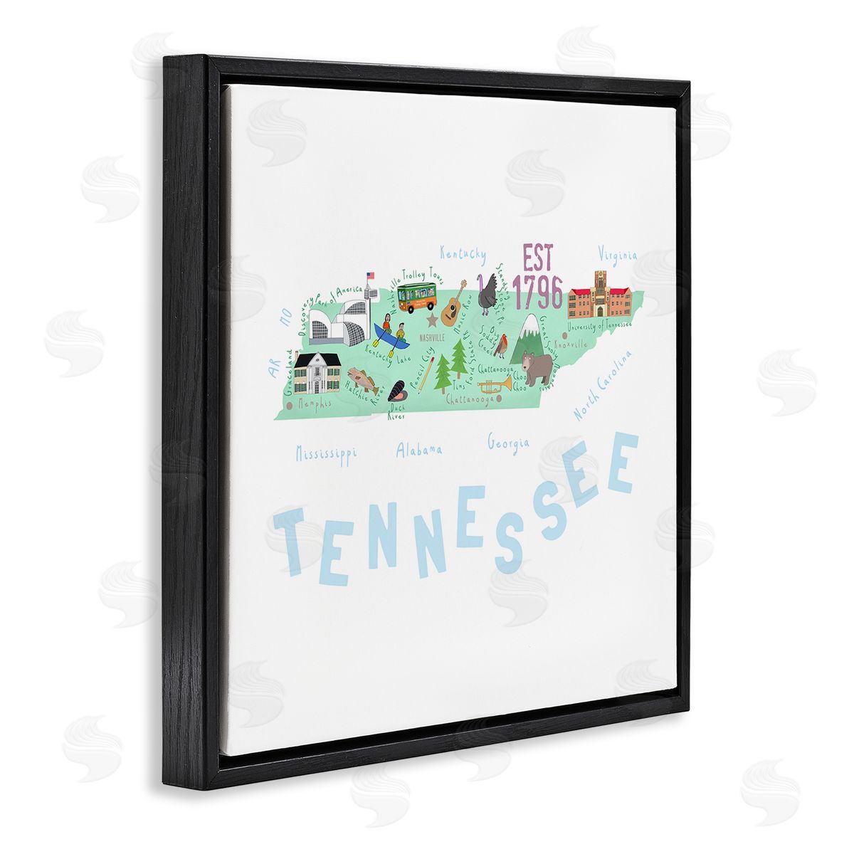 Carla Daly Tennessee Visual State Map Black Floating Frame Canvas Wall Art Print