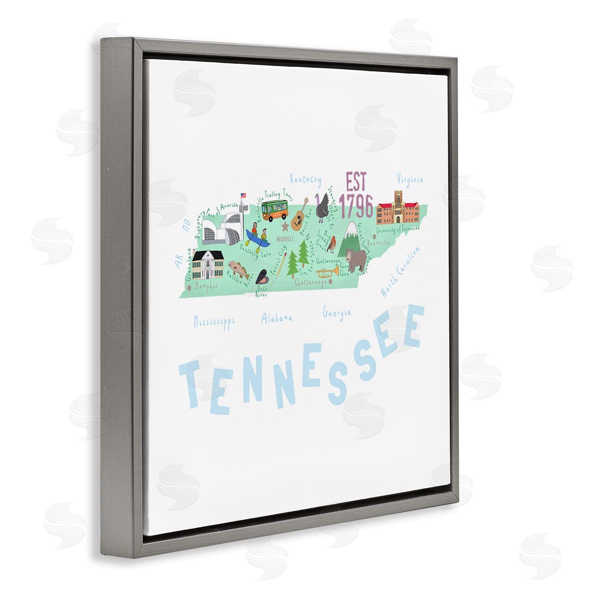 Carla Daly Tennessee Visual State Map Gray Floating Frame Canvas Wall Art Print