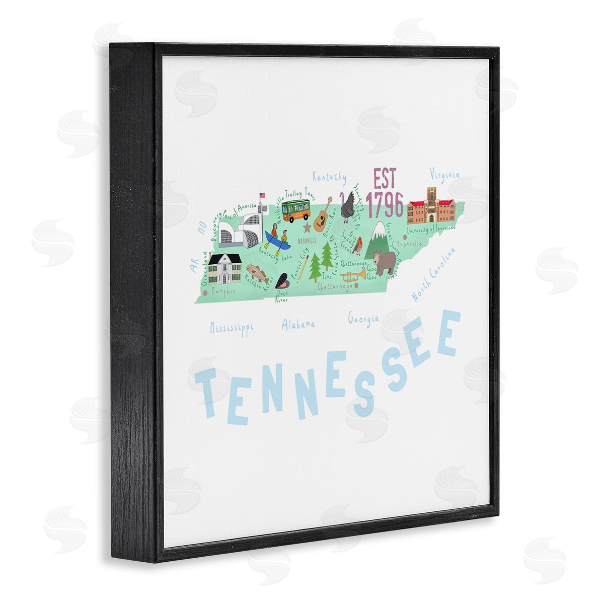 Carla Daly Tennessee Visual State Map Black Framed Glicee Wall Art Print