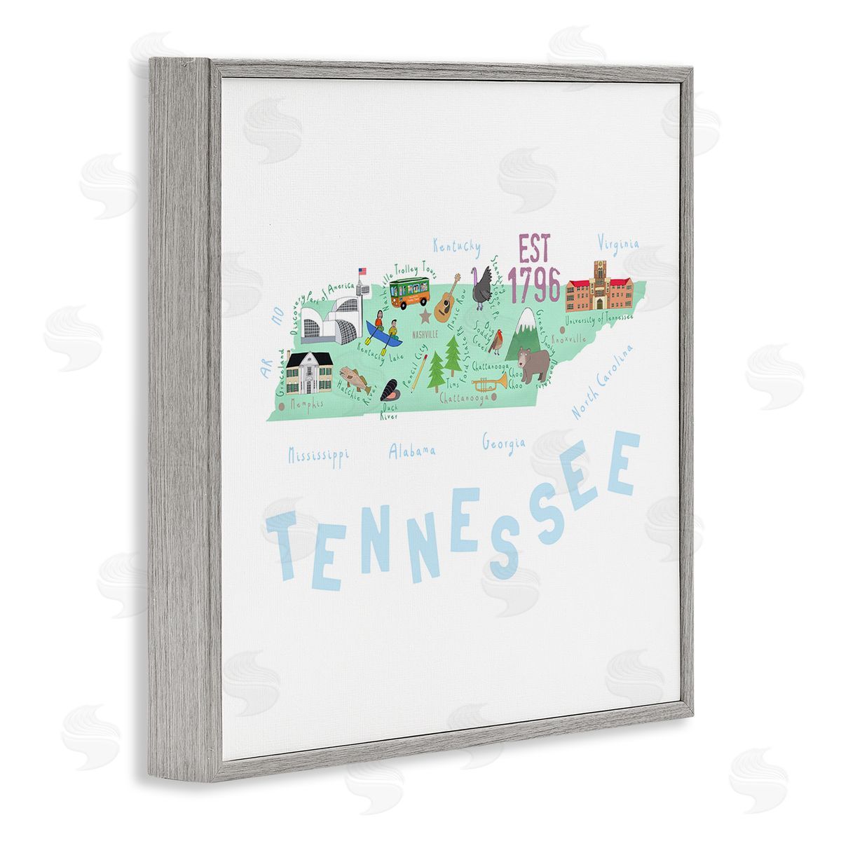 Carla Daly Tennessee Visual State Map Gray Framed Glicee Wall Art Print