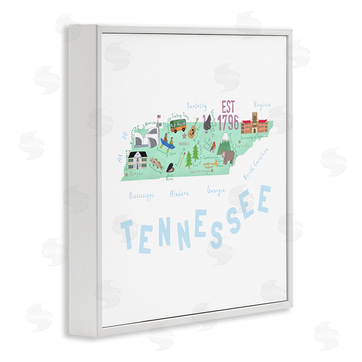 Carla Daly Tennessee Visual State Map White Framed Glicee Wall Art Print