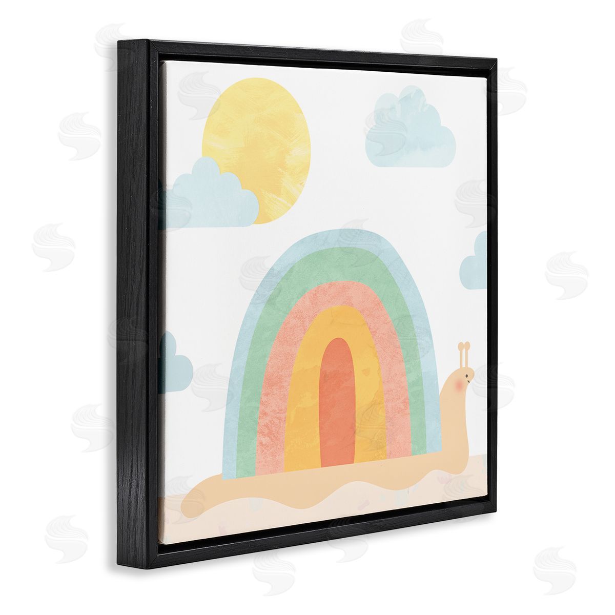 Stupell Studio Snail Striped Rainbow Shell  Black Floating Frame Canvas Wall Art Print