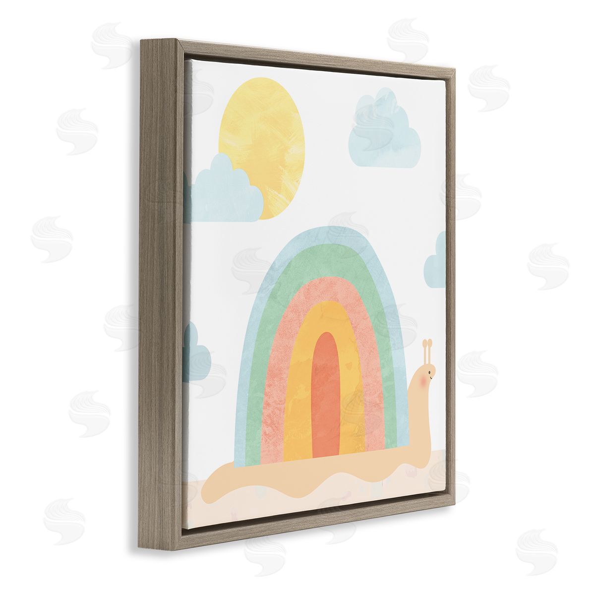 Stupell Studio Snail Striped Rainbow Shell  Brown Floating Frame Canvas Wall Art Print