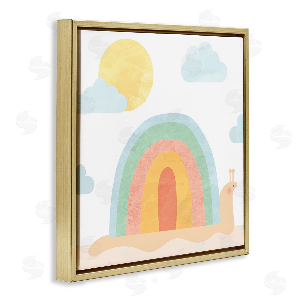 Stupell Studio Snail Striped Rainbow Shell  Gold Floating Frame Canvas Wall Art Print
