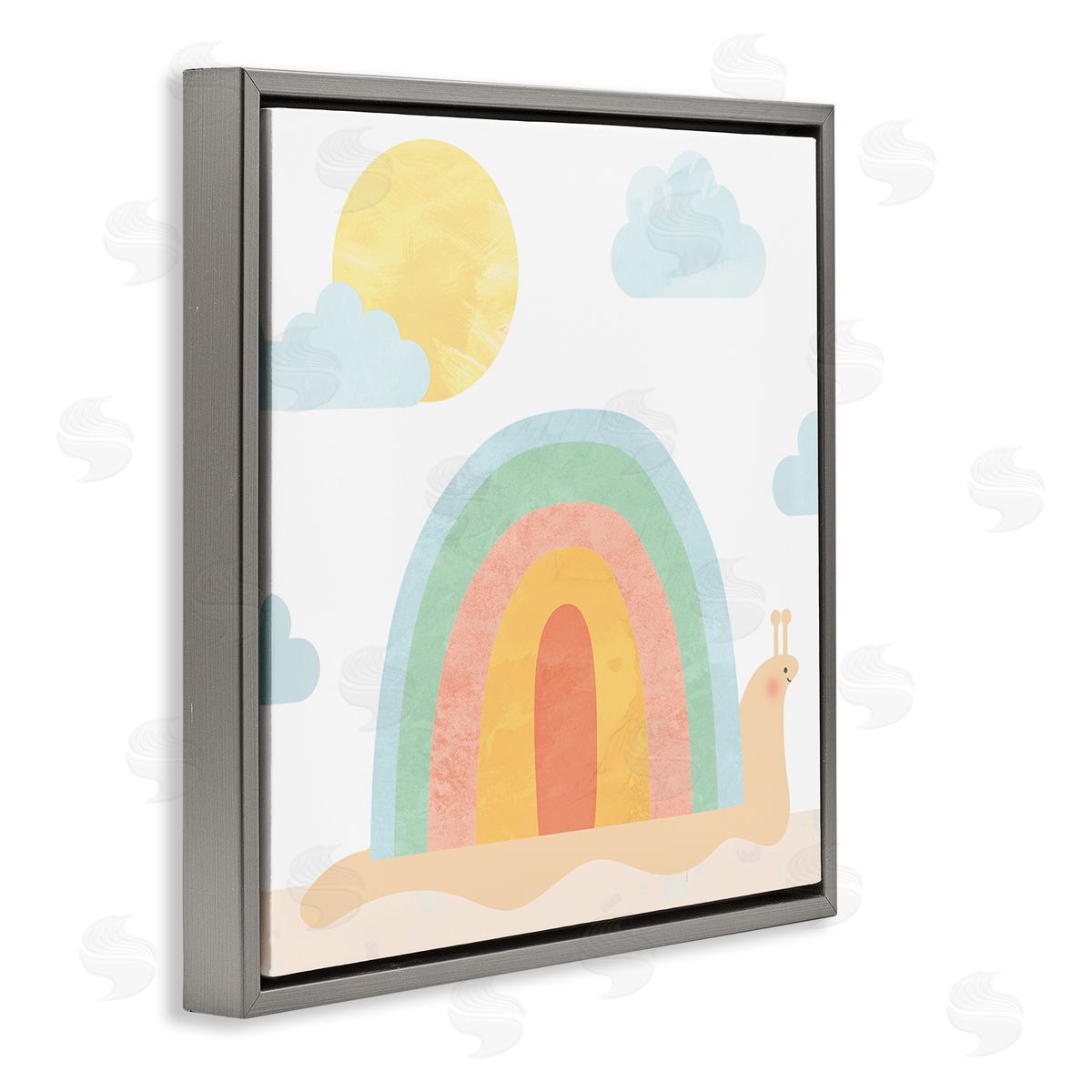 Stupell Studio Snail Striped Rainbow Shell  Gray Floating Frame Canvas Wall Art Print