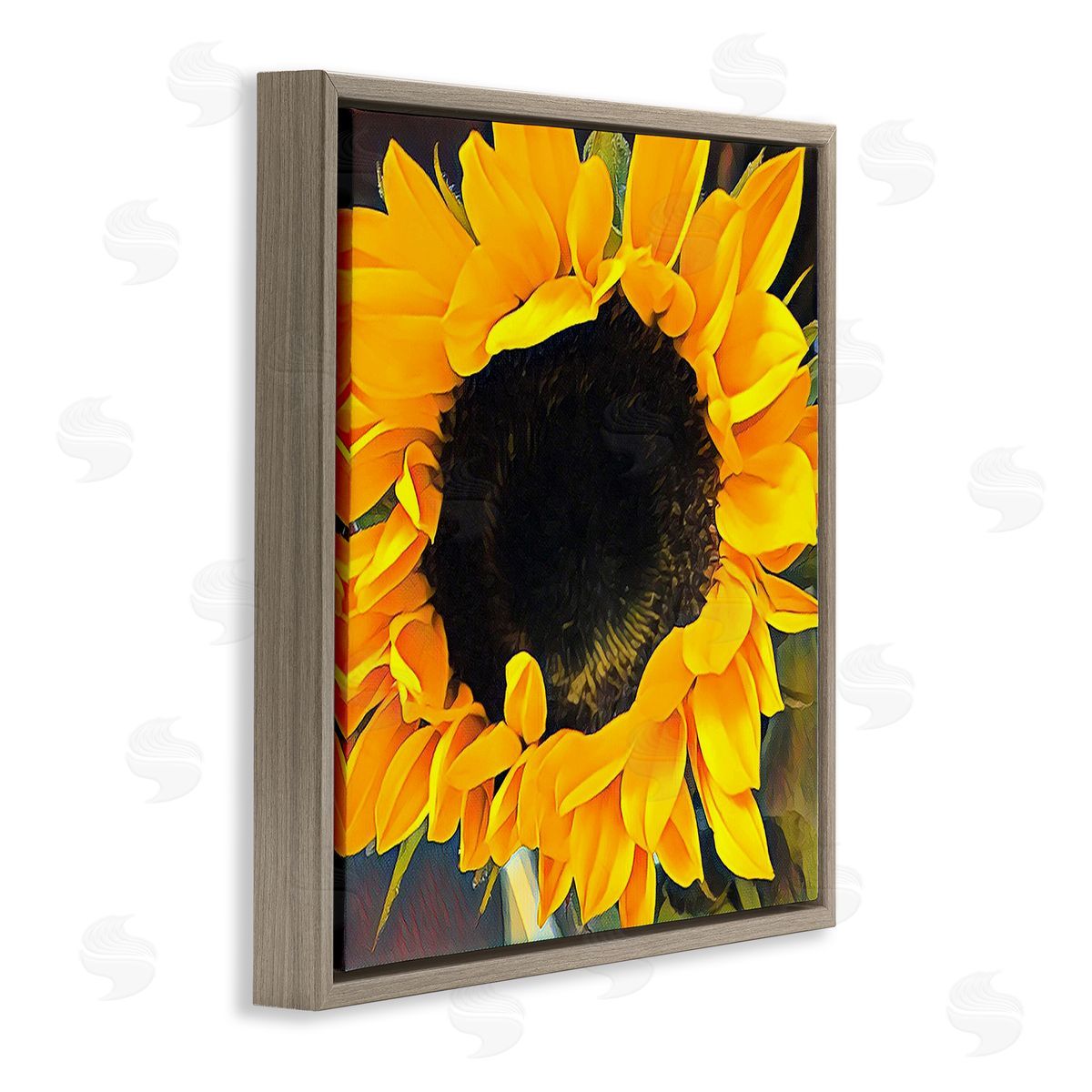 Jessica Manelis Yellow Sunflower Summer Garden Brown Floating Frame Canvas Wall Art Print