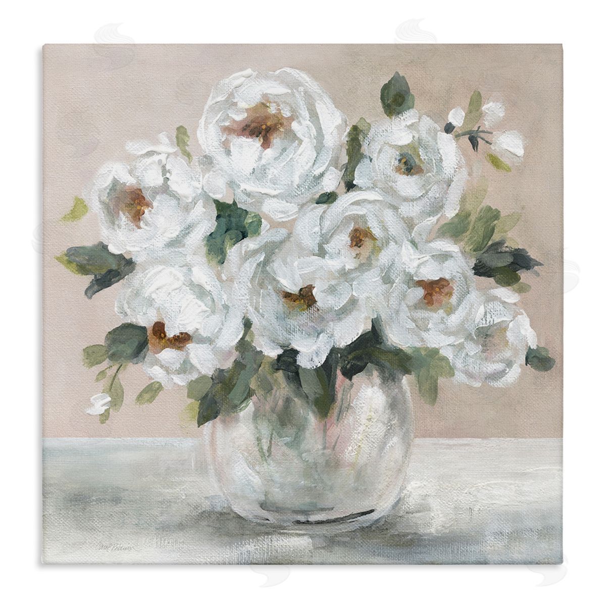 Carol Robinson White Peony Bouquet Painting Stretched Canvas Wall Art Print