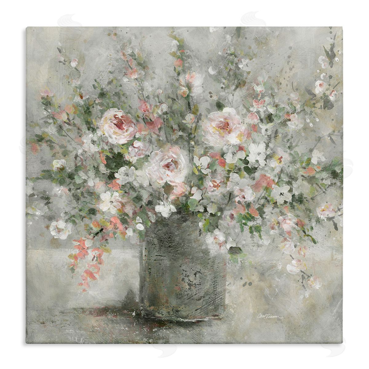Carol Robinson Soft Pink Blooms Farmhouse Bouquet Stretched Canvas Wall Art Print