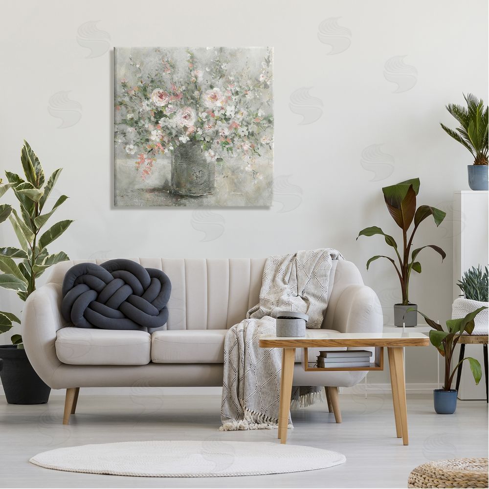 Carol Robinson Soft Pink Blooms Farmhouse Bouquet Canvas Wall Art in Room