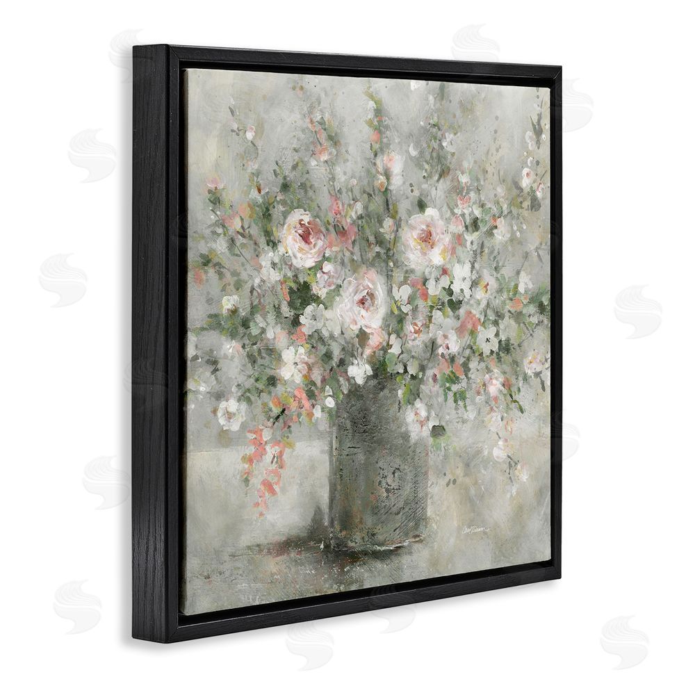 Carol Robinson Soft Pink Blooms Farmhouse Bouquet Black Floating Frame Canvas Wall Art Print