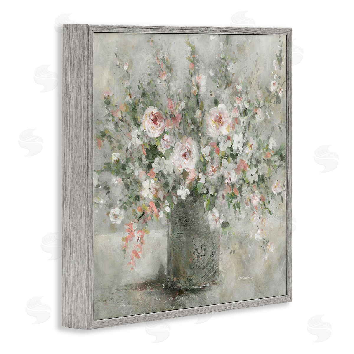 Carol Robinson Soft Pink Blooms Farmhouse Bouquet Gray Framed Glicee Wall Art Print