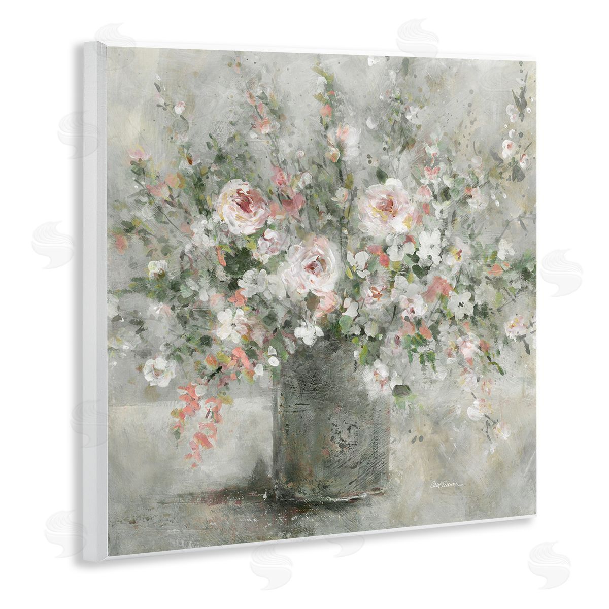 Carol Robinson Soft Pink Blooms Farmhouse Bouquet Wooden Wall Plaque Art Print