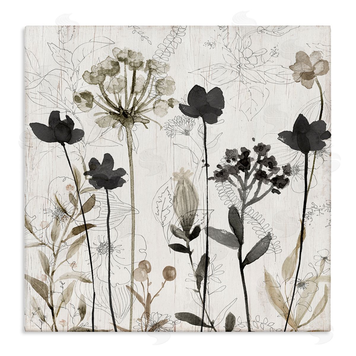 Abstract Overlapping Flower Sprigs Canvas Wall Art, Home Decor by Livi Finn