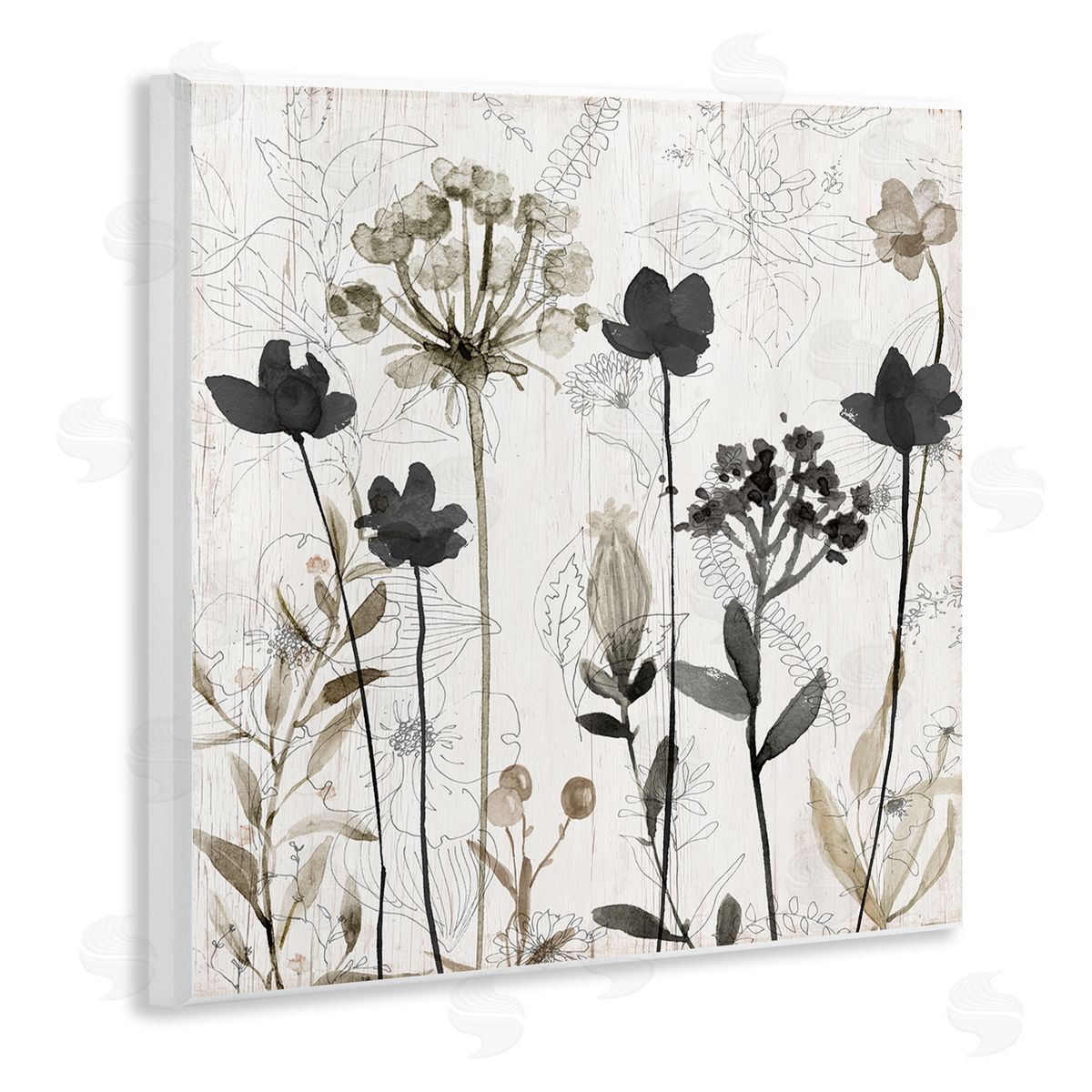 Abstract Overlapping Flower Sprigs Wood Plaque Wall Art, Home Decor by Livi Finn