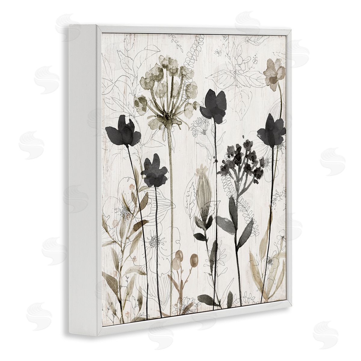 Abstract Overlapping Flower Sprigs White Frame Print Wall Art, Home Decor by Livi Finn