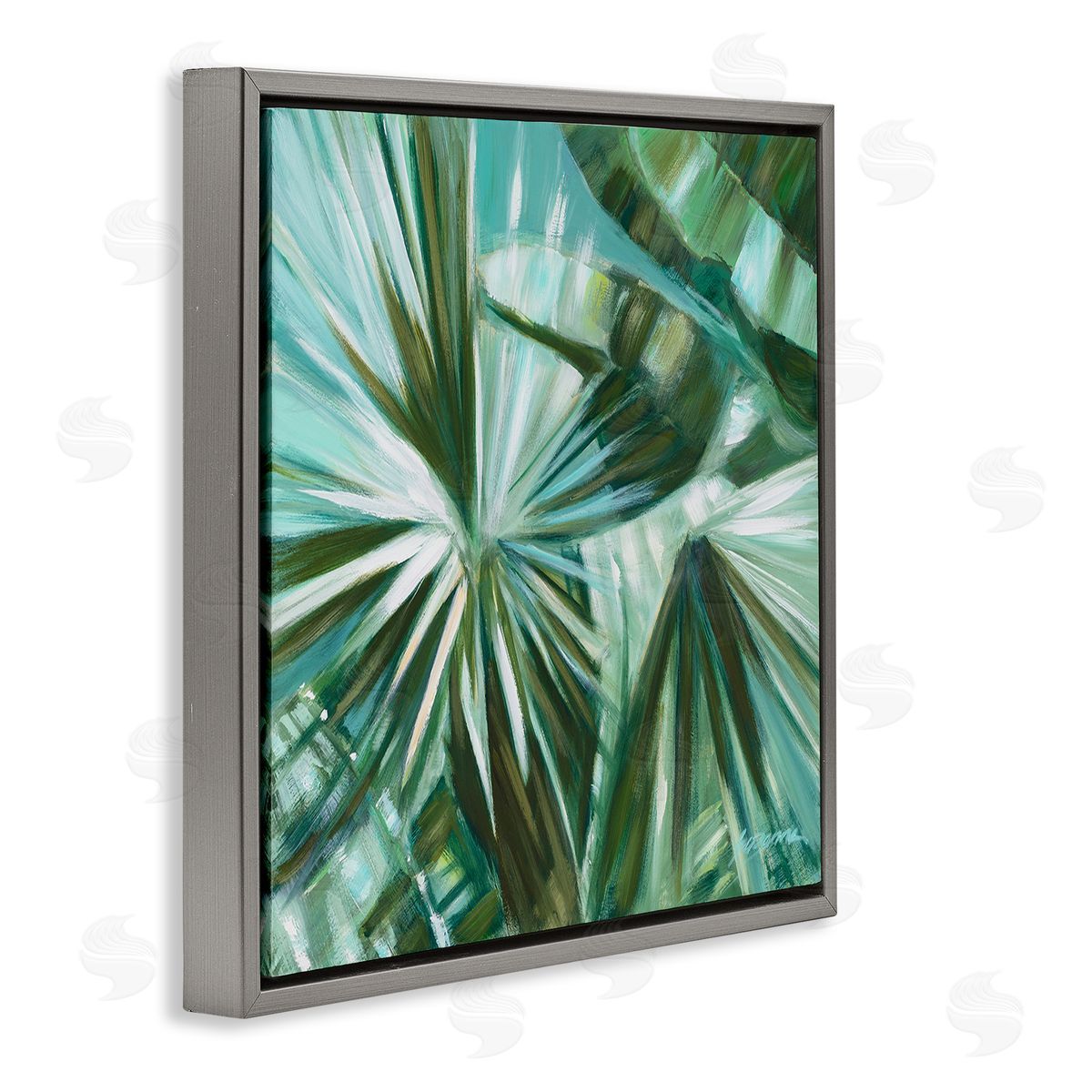 Suzanne Wilkins Tropical Plant Leaves Abstraction Gray Floating Frame Canvas Wall Art Print