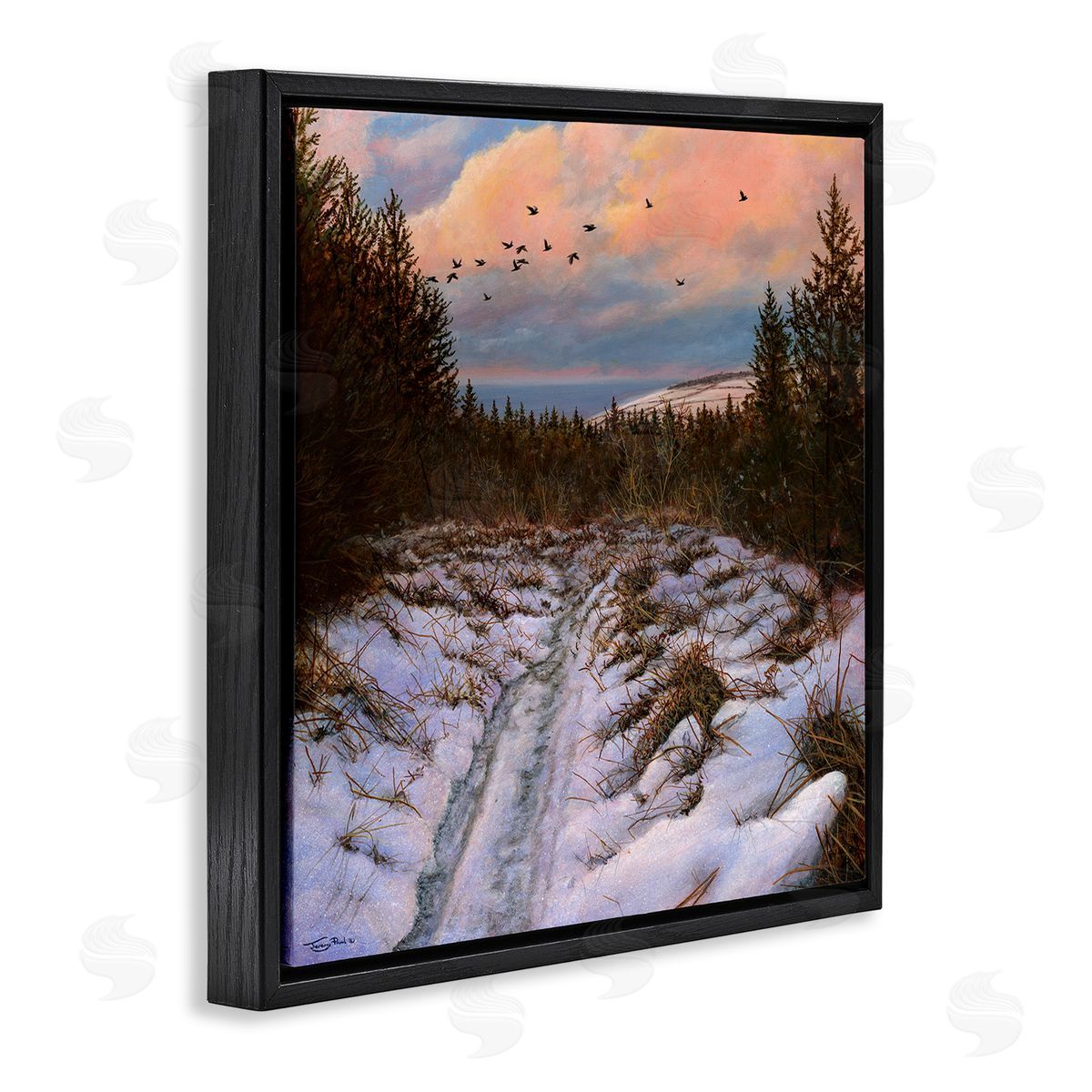 Jeremy Paul Snowy Coastal Nature Trail Black Floating Frame Canvas Wall Art Print