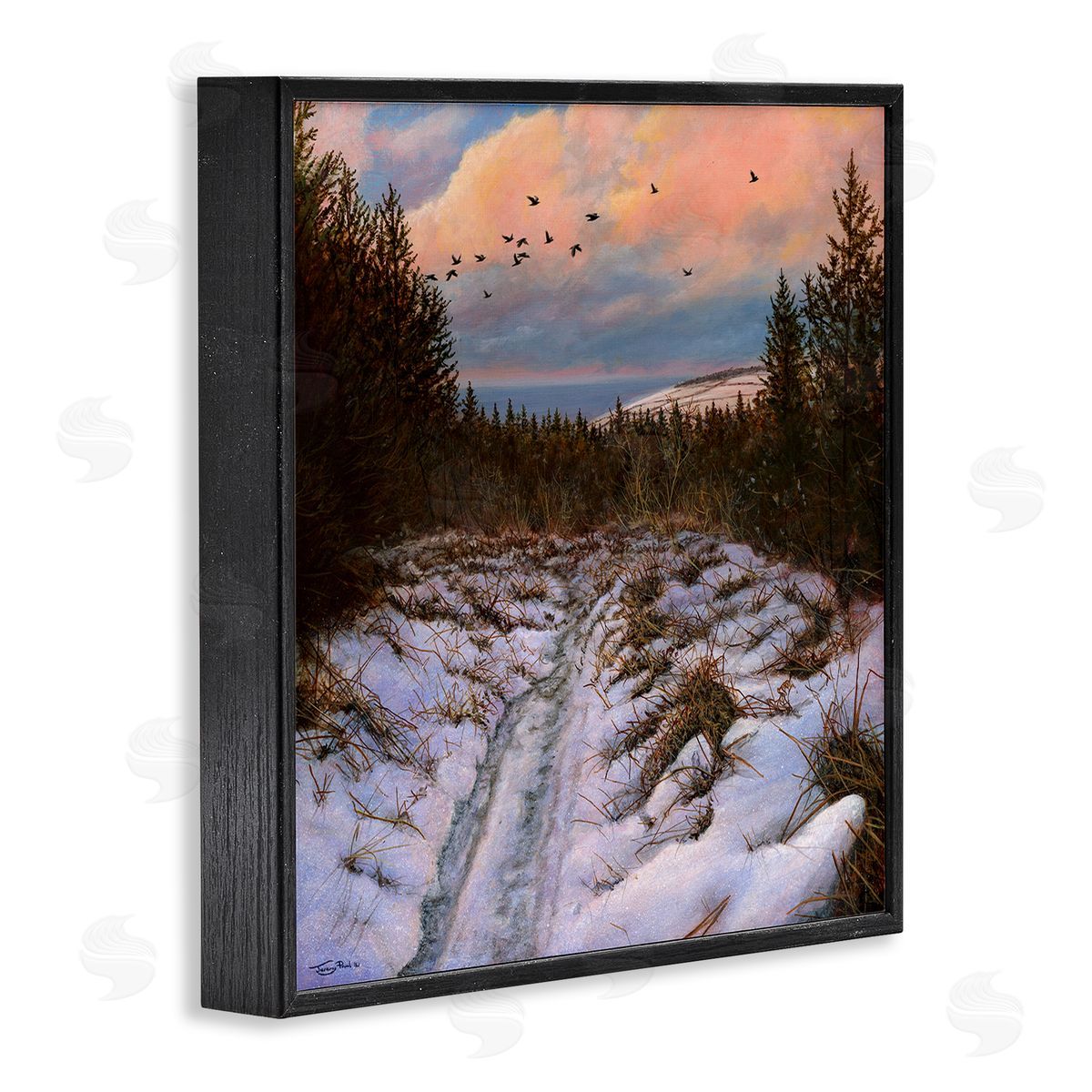Jeremy Paul Snowy Coastal Nature Trail Black Framed Glicee Wall Art Print