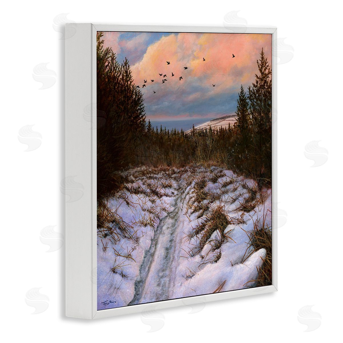 Jeremy Paul Snowy Coastal Nature Trail White Framed Glicee Wall Art Print