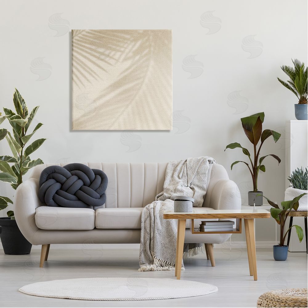 Stupell Studio Soft Beige Neutral Palm Leaves Canvas Wall Art in Room