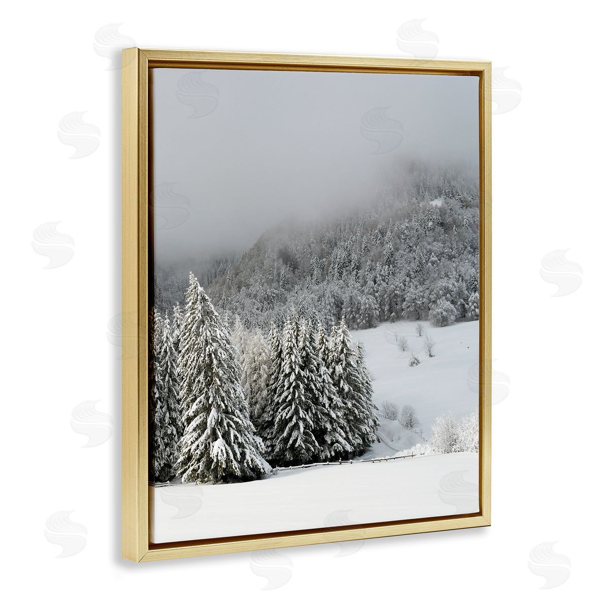Winter Snowscape Woodland Trees Gold Floating Frame Canvas Wall Art, Home Decor by Stupell Studio