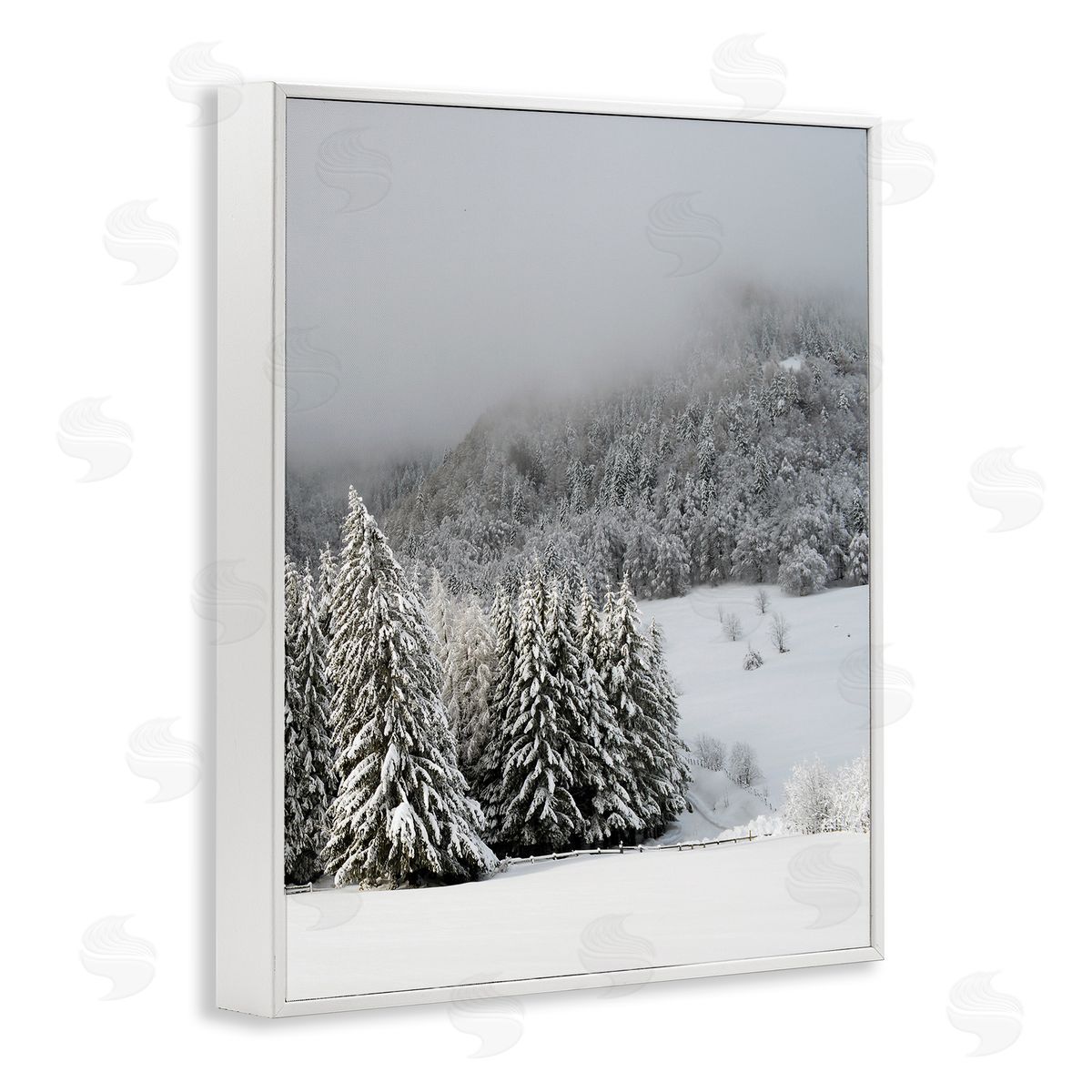 Winter Snowscape Woodland Trees White Frame Print Wall Art, Home Decor by Stupell Studio