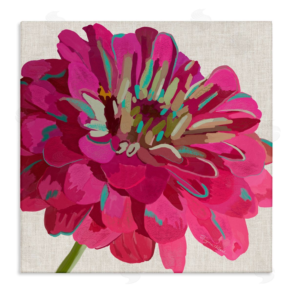 Suzanne Allard Vivid Pink Dahlia Flower Bloom Stretched Canvas Wall Art Print
